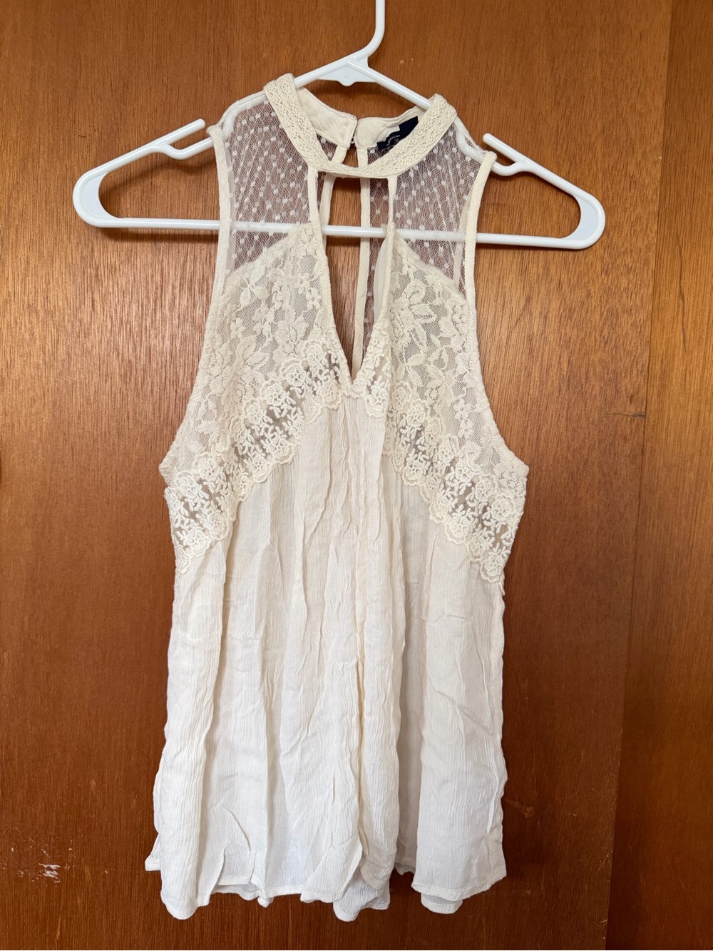 American Eagle Outfitters Cream Lace High-Neck Sleeveless Camisole